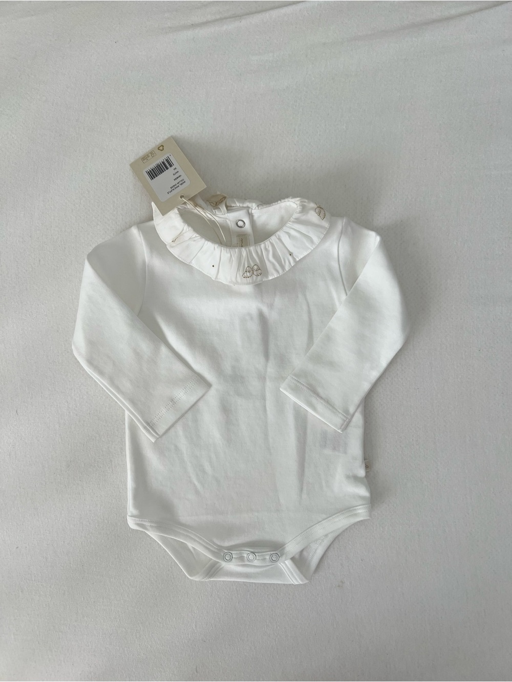 Baby Long-Sleeve Ruffle Collar Bodysuit - White